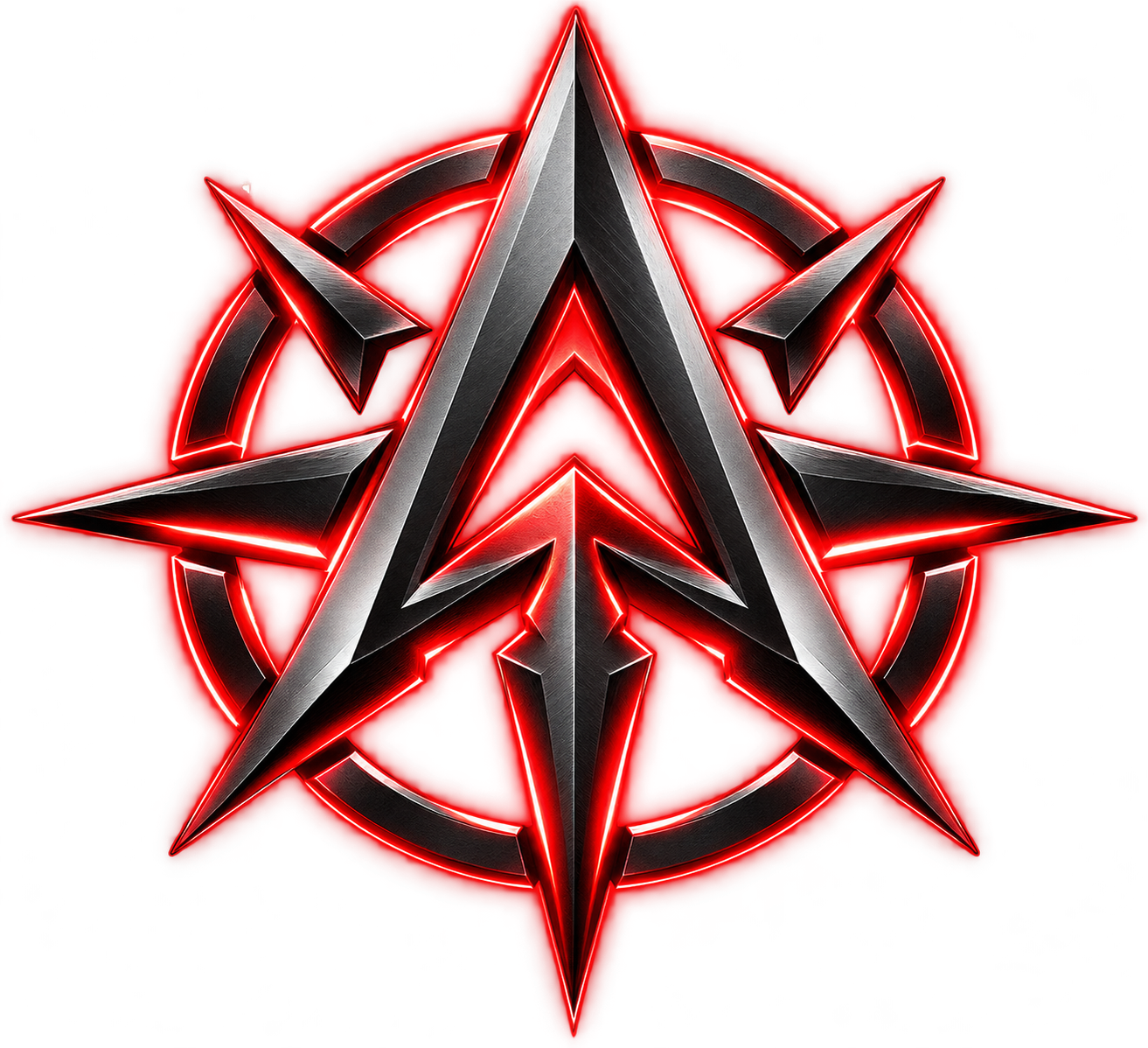 Metallic ATMG Academy compass emblem with red glow
